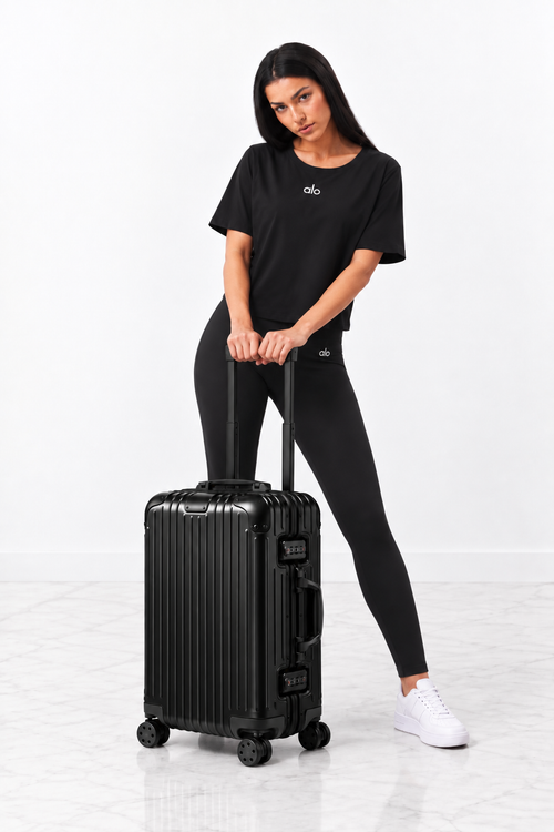 RIMOWA Original Cabin Black aluminum carry-on luggage with model