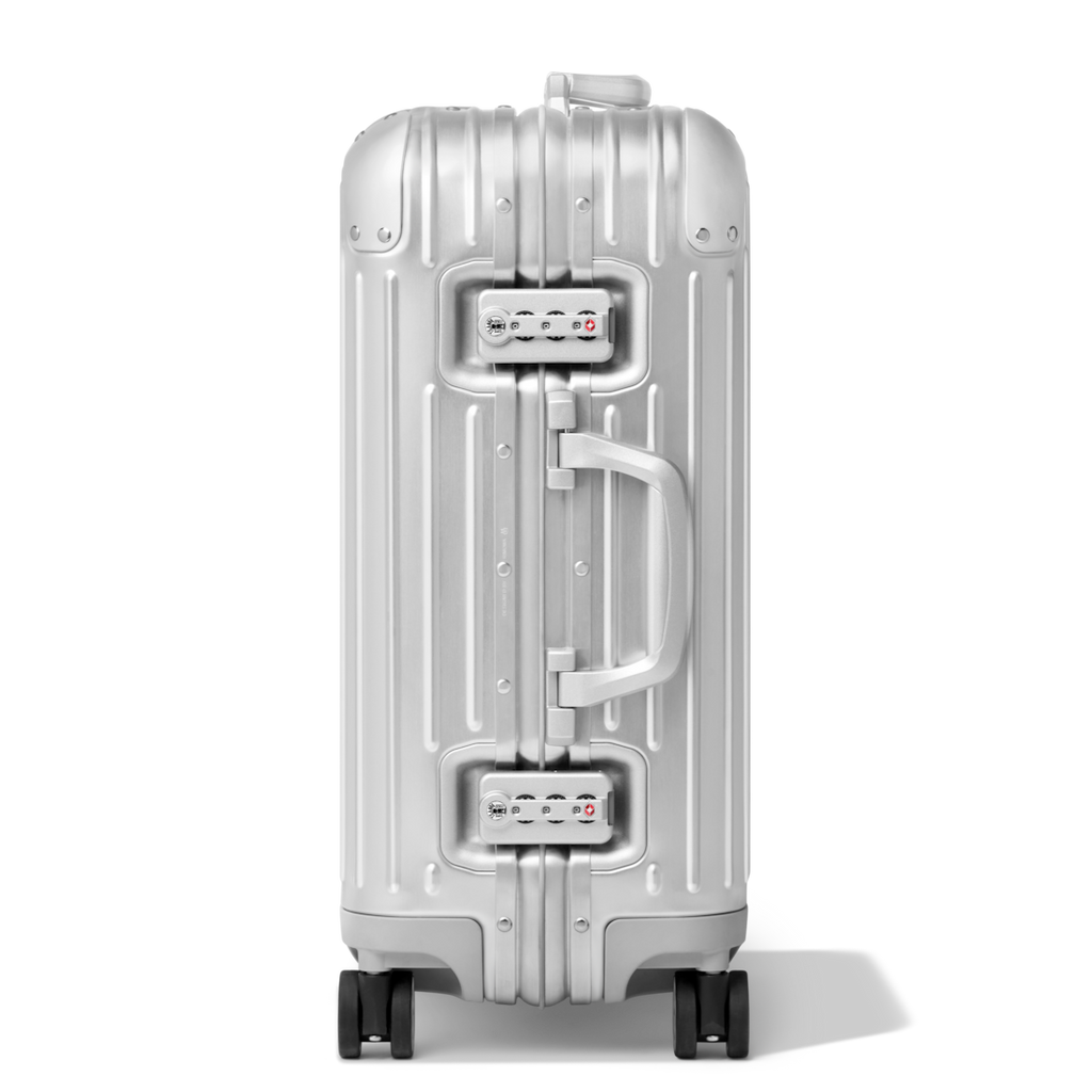 RIMOWA Original Cabin silver aluminum carry-on – side view with TSA locks