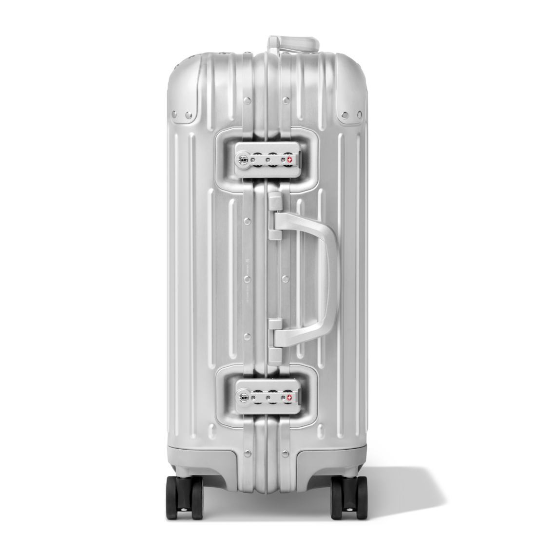 RIMOWA Original Cabin silver aluminum carry-on – side view with TSA locks